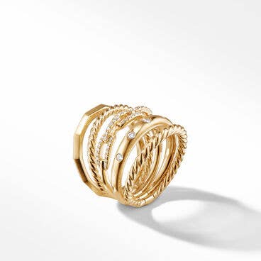 Stax Five Row Ring in 18K Yellow Gold with Diamonds, 15mm