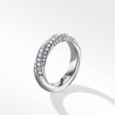 Cable Edge® Band Ring in Recycled Sterling Silver with Pavé Diamonds