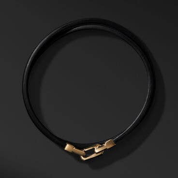 Streamline® Double Wrap Black Leather Bracelet with 18K Yellow Gold