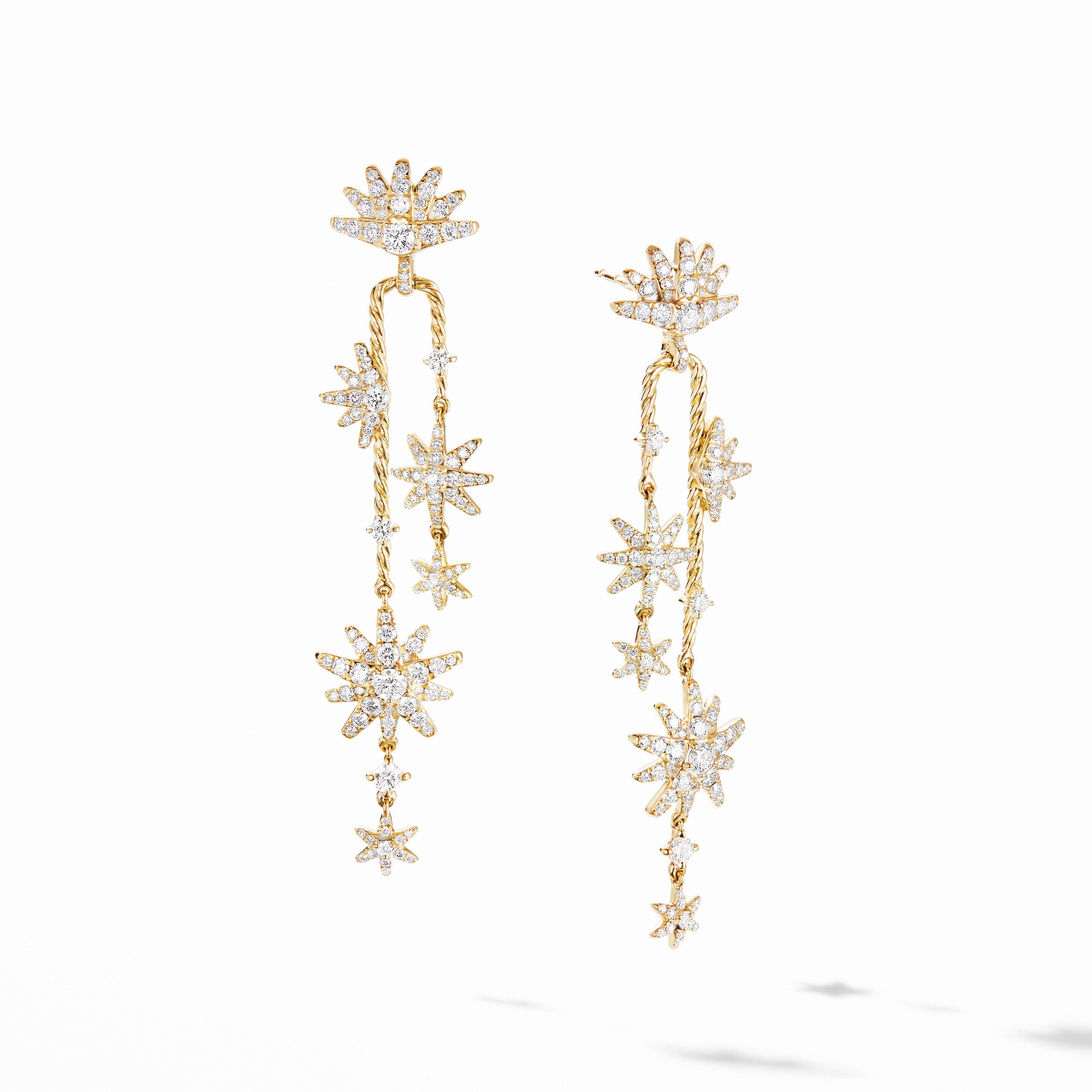 Starburst Cascade Drop Earrings in 18K Yellow Gold with Pavé Diamonds