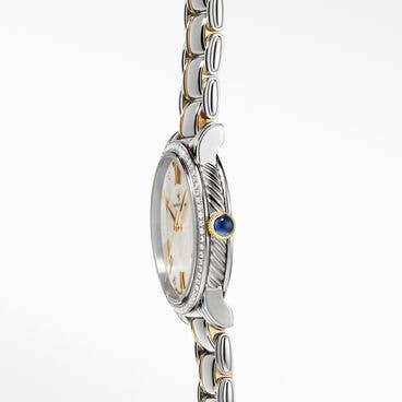 Classic Quartz Watch in Sterling Silver with 18K Yellow Gold and Diamond Bezel