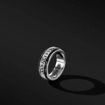 Pyramid Band Ring in Sterling Silver with Pavé Black Diamonds