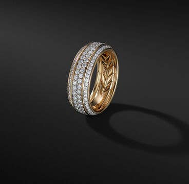 Streamline® Beveled Band Ring in 18K Yellow Gold with Pavé Diamonds