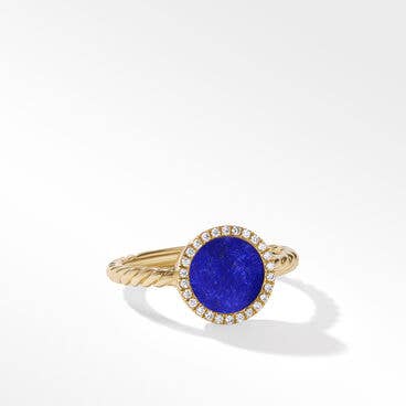 Petite DY Elements® Ring in 18K Yellow Gold with Lapis and Pavé Diamonds