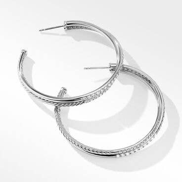 Pavé Crossover Hoop Earrings in 18K White Gold with Diamonds