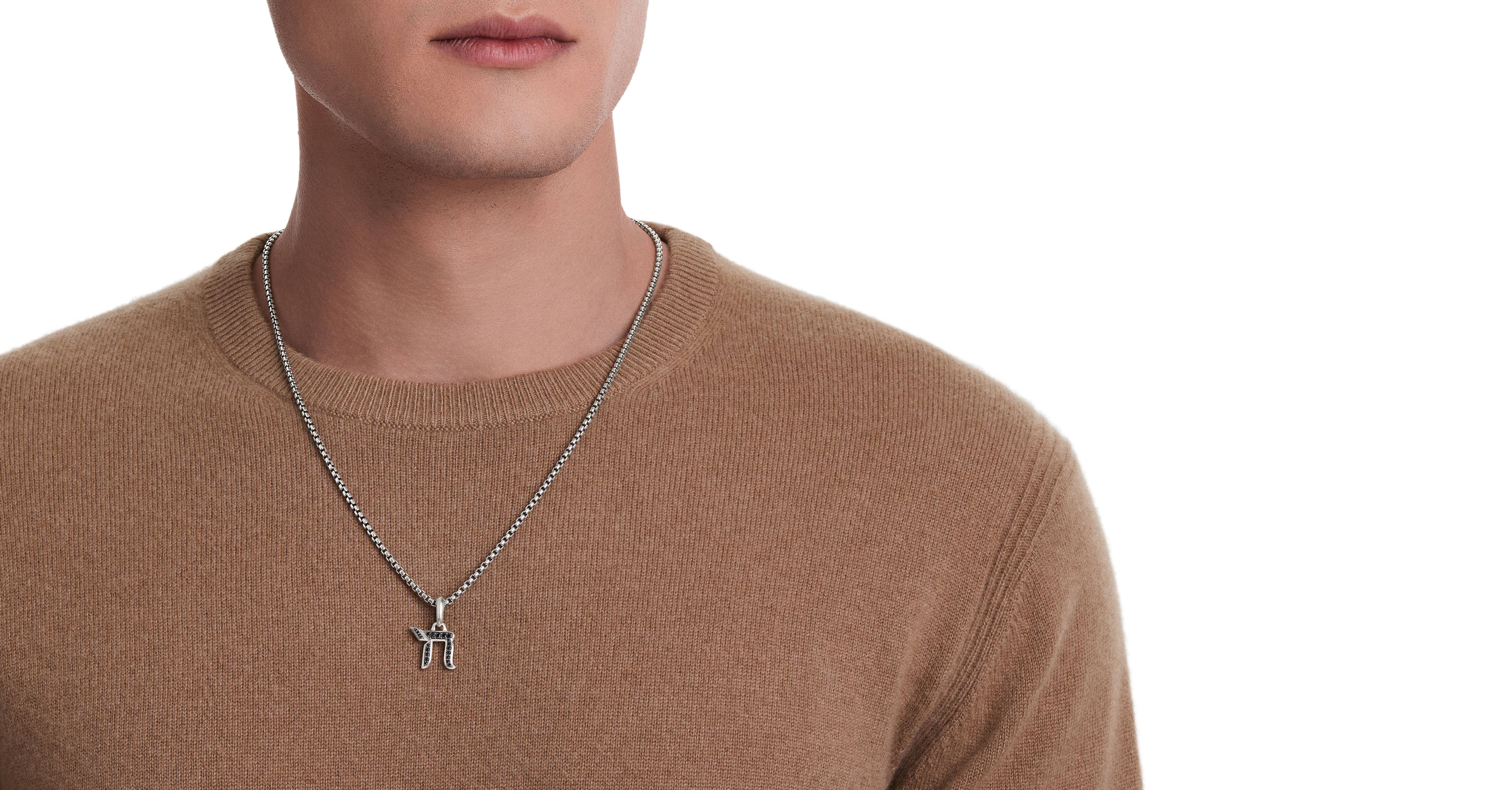 Chai Amulet with Pavé Black Diamonds 