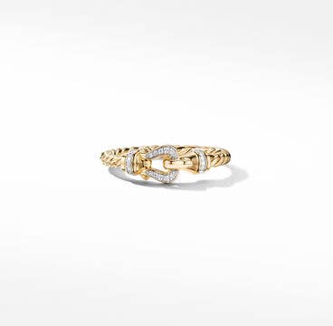 Petite Buckle Ring in 18K Yellow Gold with Pavé Diamonds