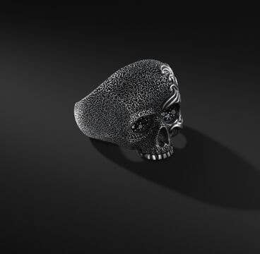 Waves Skull Ring with Pavé Black Diamonds