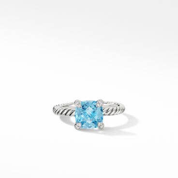 Chatelaine® Ring in Sterling Silver with Blue Topaz and Pavé Diamonds