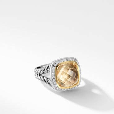 Albion® Ring in Sterling Silver with Champagne Citrine, Pavé Diamonds and 18K Yellow Gold