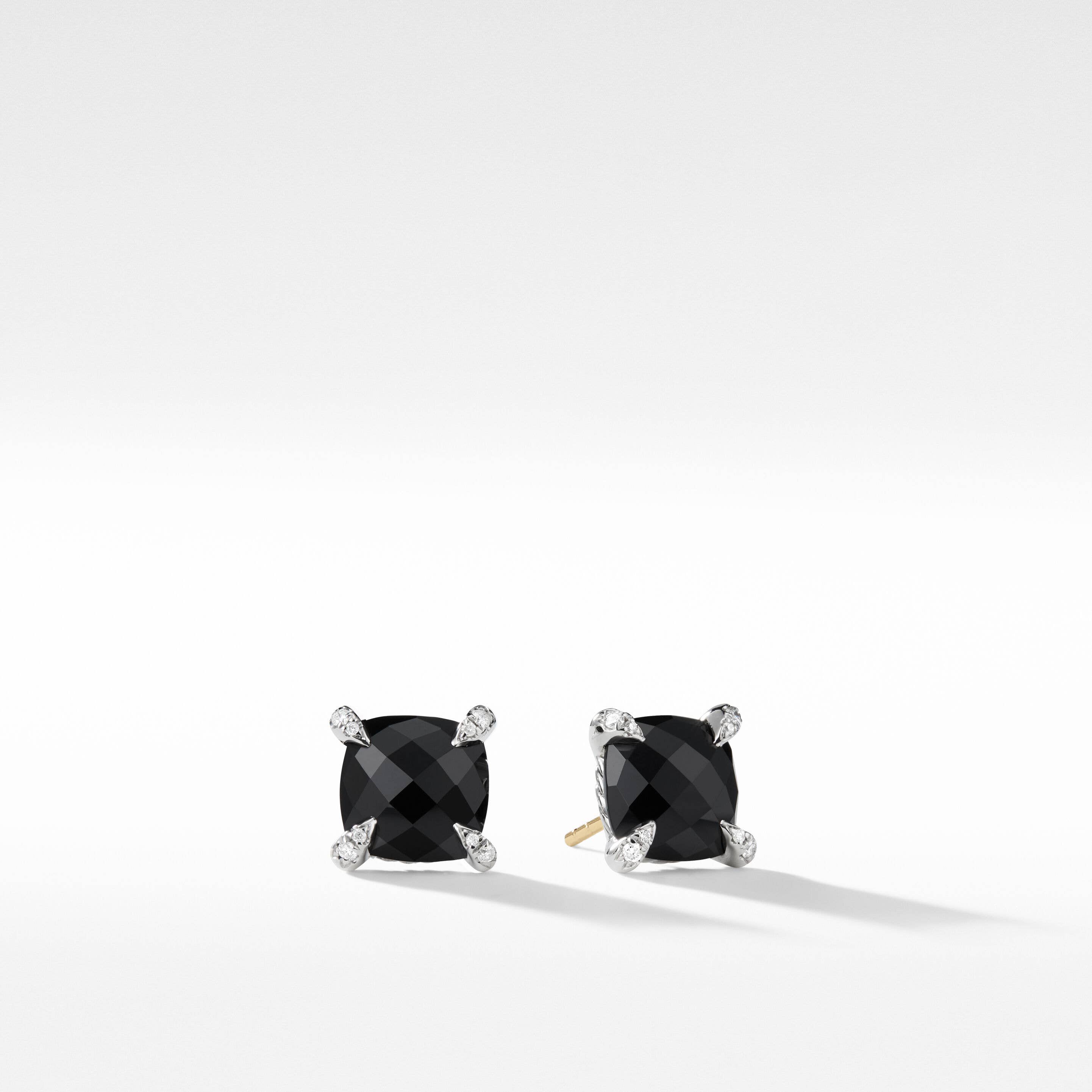 Chatelaine® Stud Earrings in Sterling Silver with Black Onyx and Pavé Diamonds