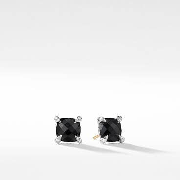 Chatelaine® Stud Earrings in Sterling Silver with Black Onyx and Pavé Diamonds