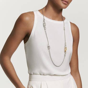 Pure Form® Station Chain Necklace in Sterling Silver with 18K Yellow Gold