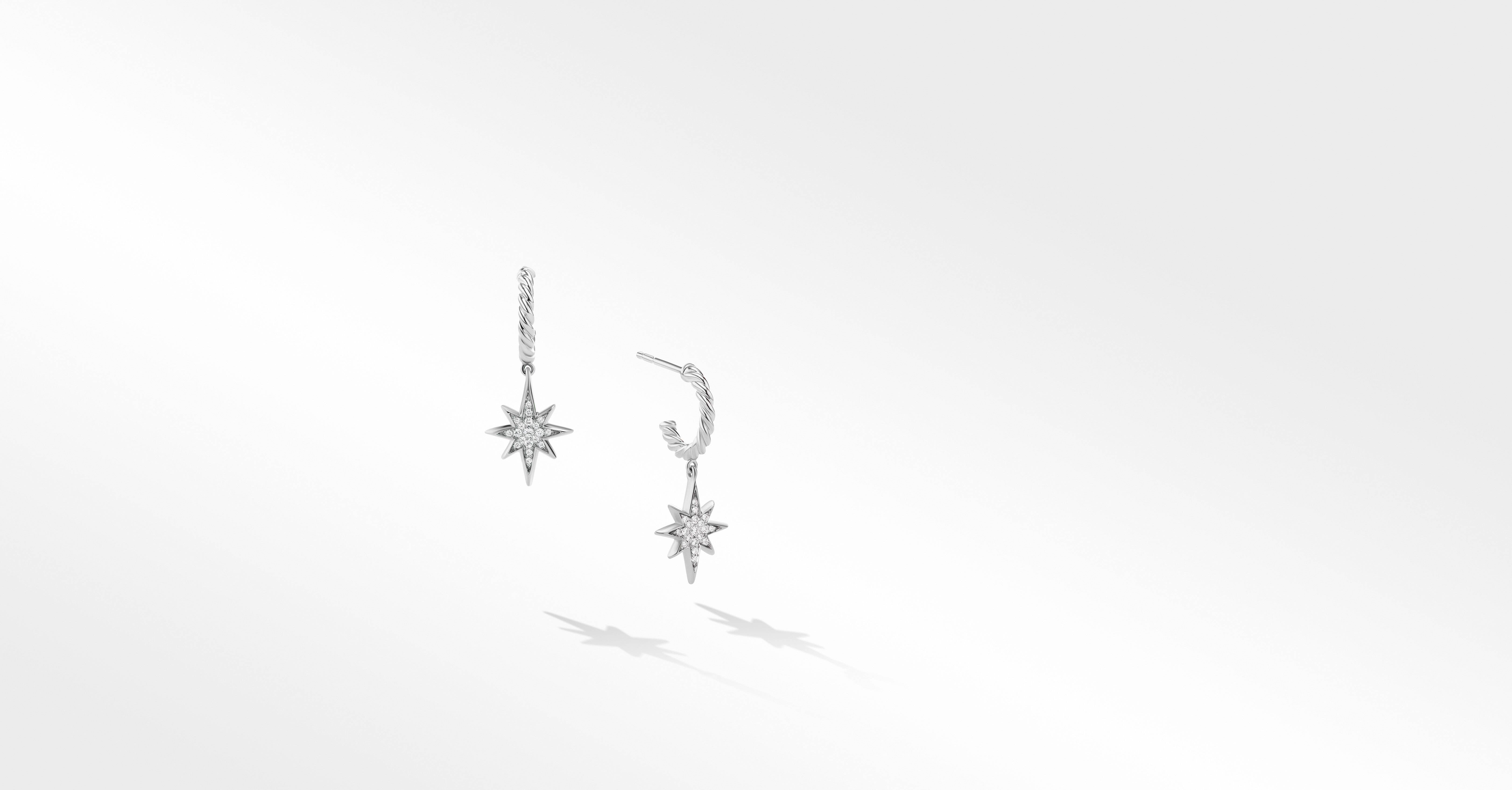Cable Collectibles North Star Drop Earrings In Sterling Silver With Pave Diamonds David Yurman