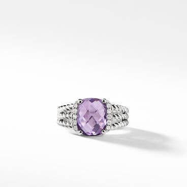 Petite Wheaton® Ring in Sterling Silver with Amethyst and Pavé Diamonds