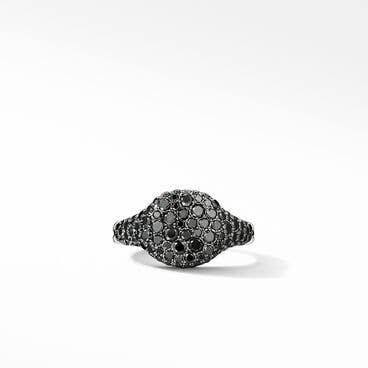 Chevron Pinky Ring in 18K White Gold with Pavé Black Diamonds
