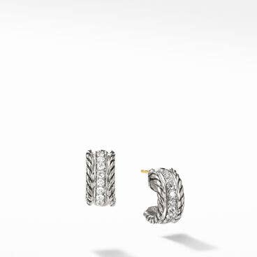 Cable Collectibles® Huggie Hoop Earrings in Sterling Silver with Pavé Diamonds