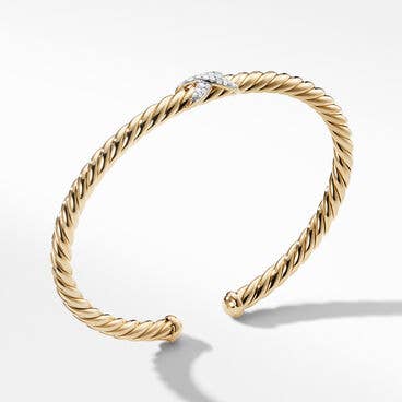 Cablespira® X Station Bracelet in 18K Yellow Gold with Pavé Diamonds