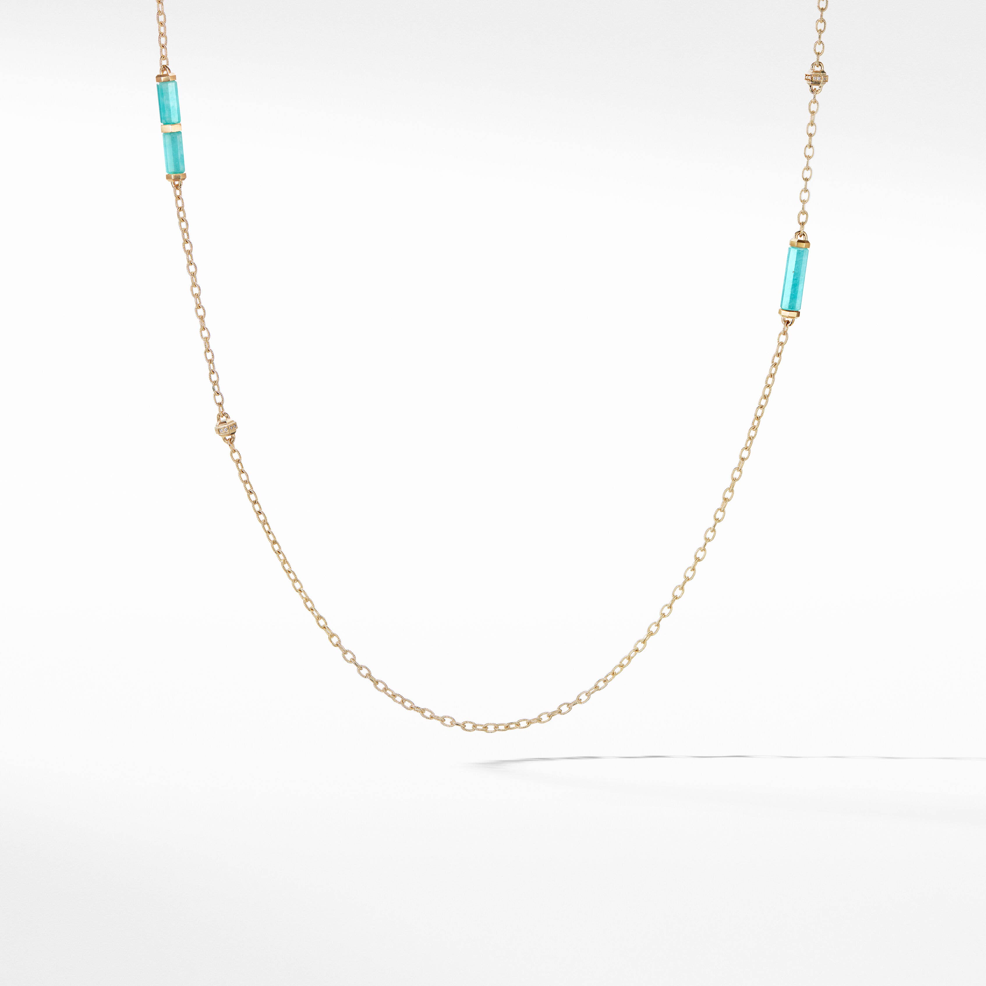 Lexington Barrel Station Necklace in 18K Yellow Gold with Amazonite and Pavé Diamonds