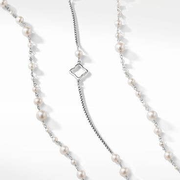 Bijoux Pearl and Quatrefoil Box Chain Necklace in Sterling Silver