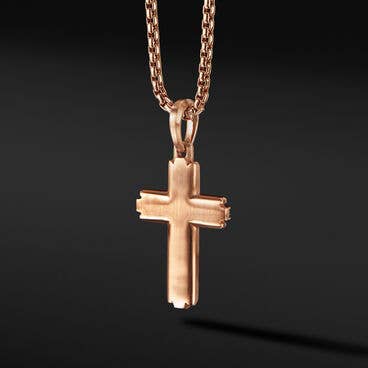 Deco Cross Pendant in 18K Rose Gold with Pavé Cognac Diamonds