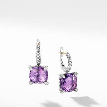 Chatelaine® Drop Earrings in Sterling Silver with Amethyst and Pavé Diamonds