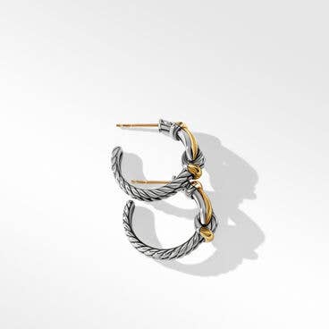 Thoroughbred Loop Huggie Hoop Earrings in Sterling Silver with 18K Yellow Gold