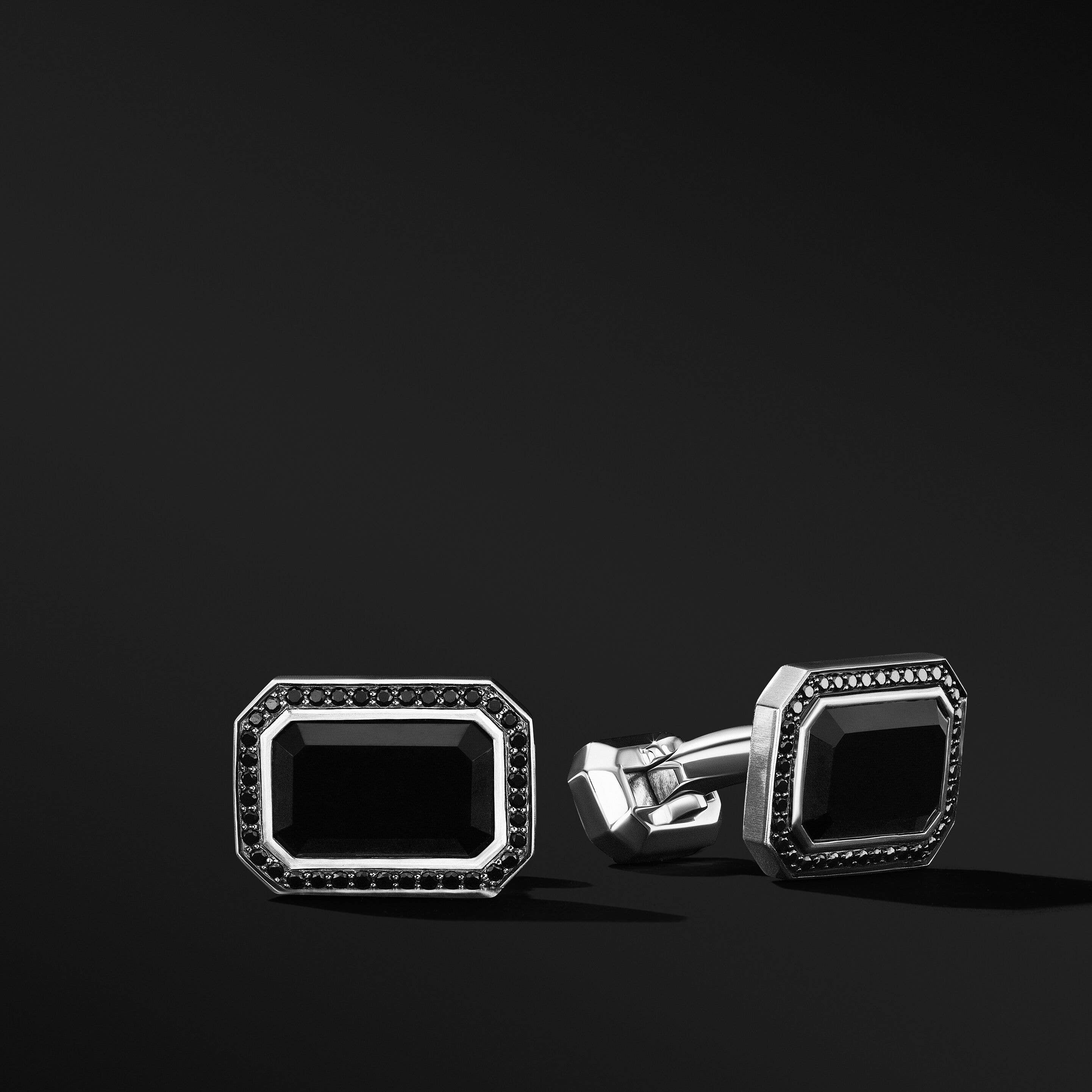 Heirloom Cufflinks in Sterling Silver with Black Onyx and Pavé Black Diamonds