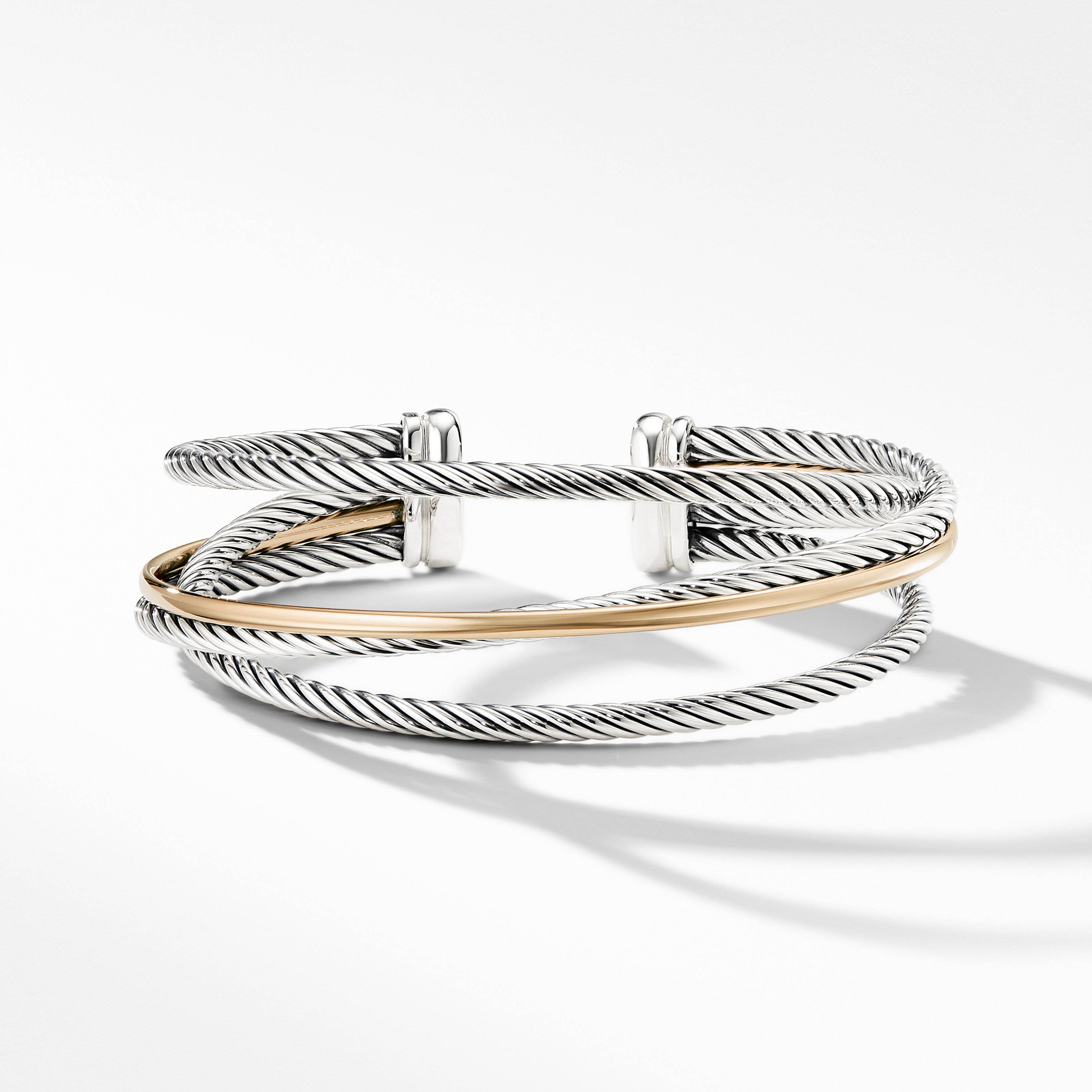 Crossover Three Row Cuff Bracelet with 18K Yellow Gold