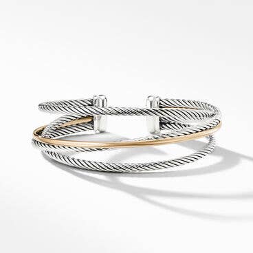 Crossover Three Row Cuff Bracelet in Sterling Silver with 18K Yellow Gold