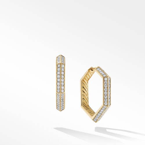 Carlyle™ Hoop Earrings in 18K Yellow Gold with Pavé Diamonds