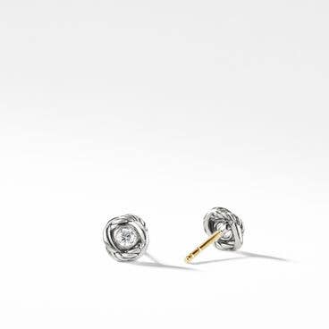 Crossover Infinity Stud Earrings in Sterling Silver with Diamonds