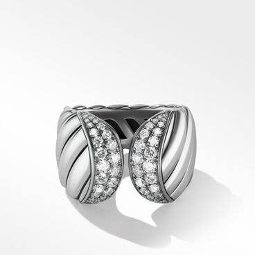 Sculpted Cable Ring with Pavé Diamonds