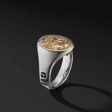 Petrvs® Bee Signet Ring in Sterling Silver with 18K Yellow Gold