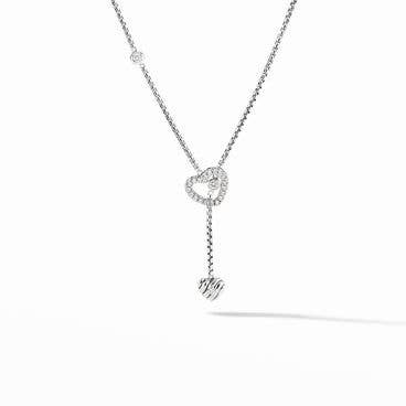 Cable Collectibles® Heart Y Necklace in Sterling Silver with Pavé Diamonds