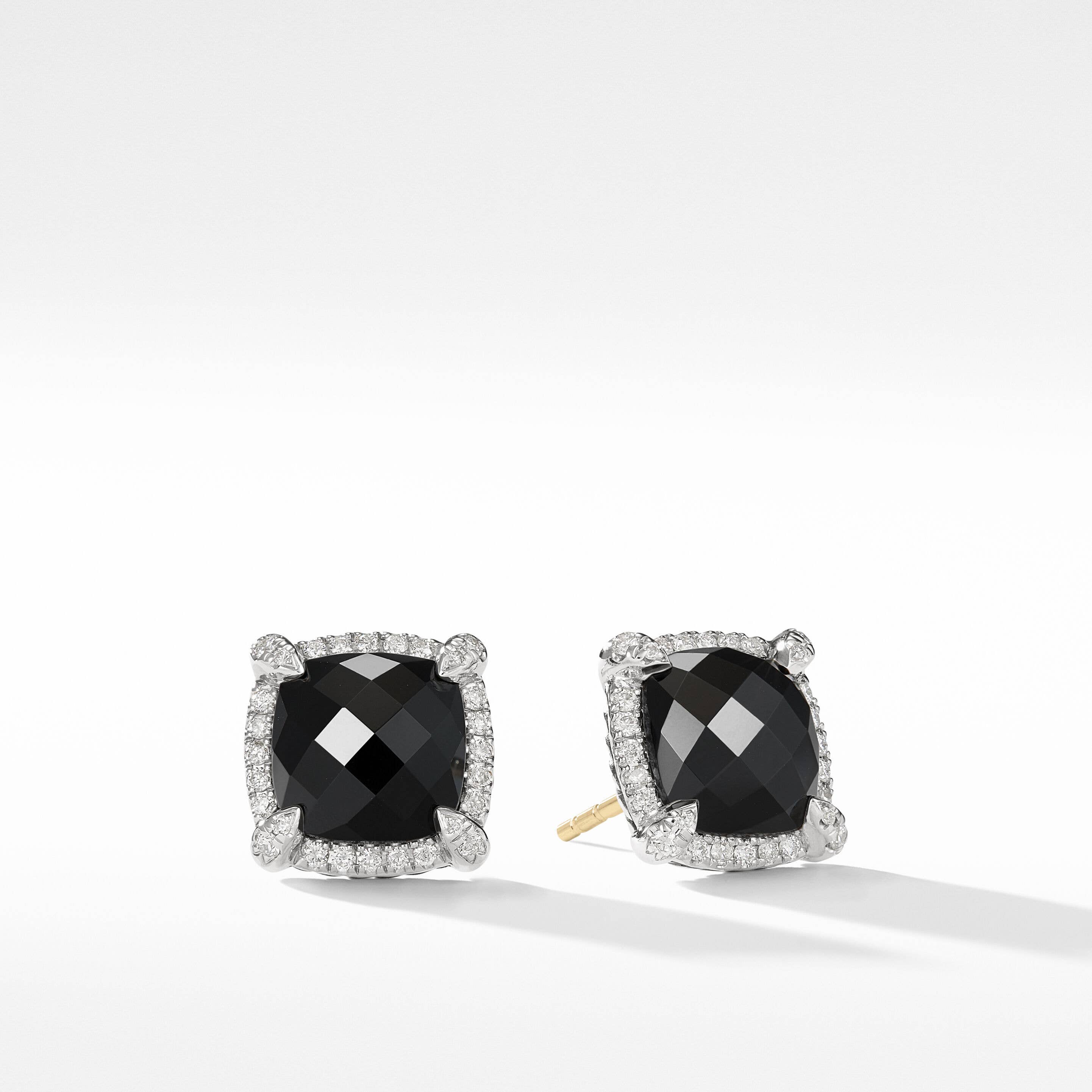 Chatelaine® Pavé Bezel Stud Earrings in Sterling Silver with Black Onyx and Diamonds