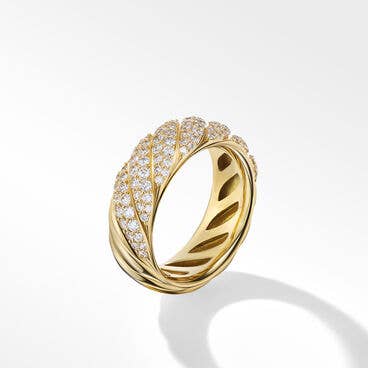 Sculpted Cable Band Ring in 18K Yellow Gold with Pavé Diamonds