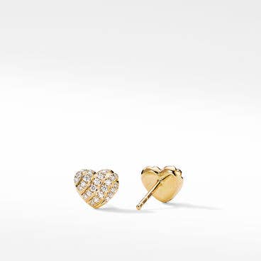 Cable Collectibles® Heart Stud Earrings in 18K Yellow Gold with Pavé Diamonds