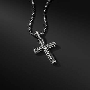 Chevron Sculpted Cross Pendant with Pavé Black Diamonds