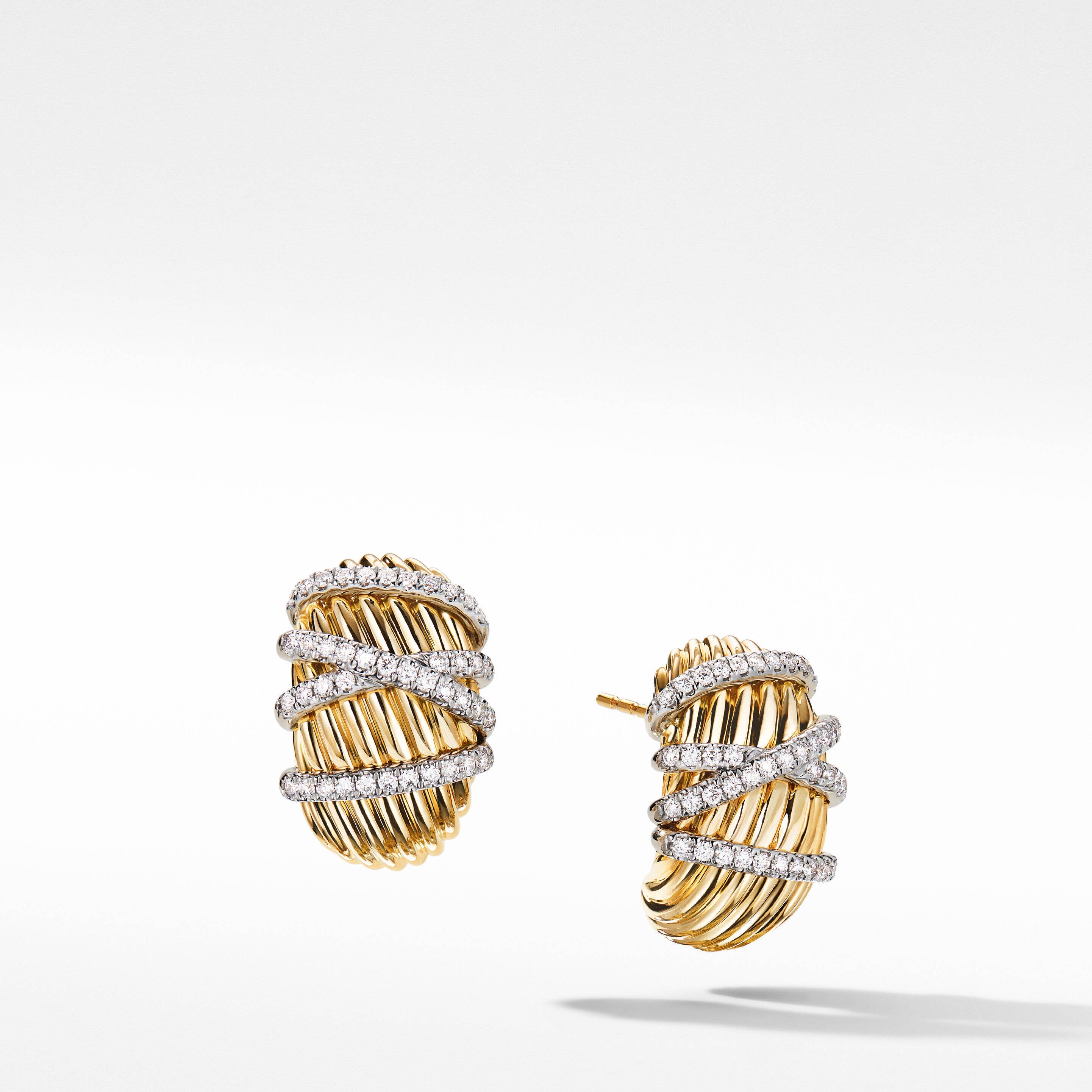 Helena Shrimp Earrings in 18K Yellow Gold with Pavé Diamonds