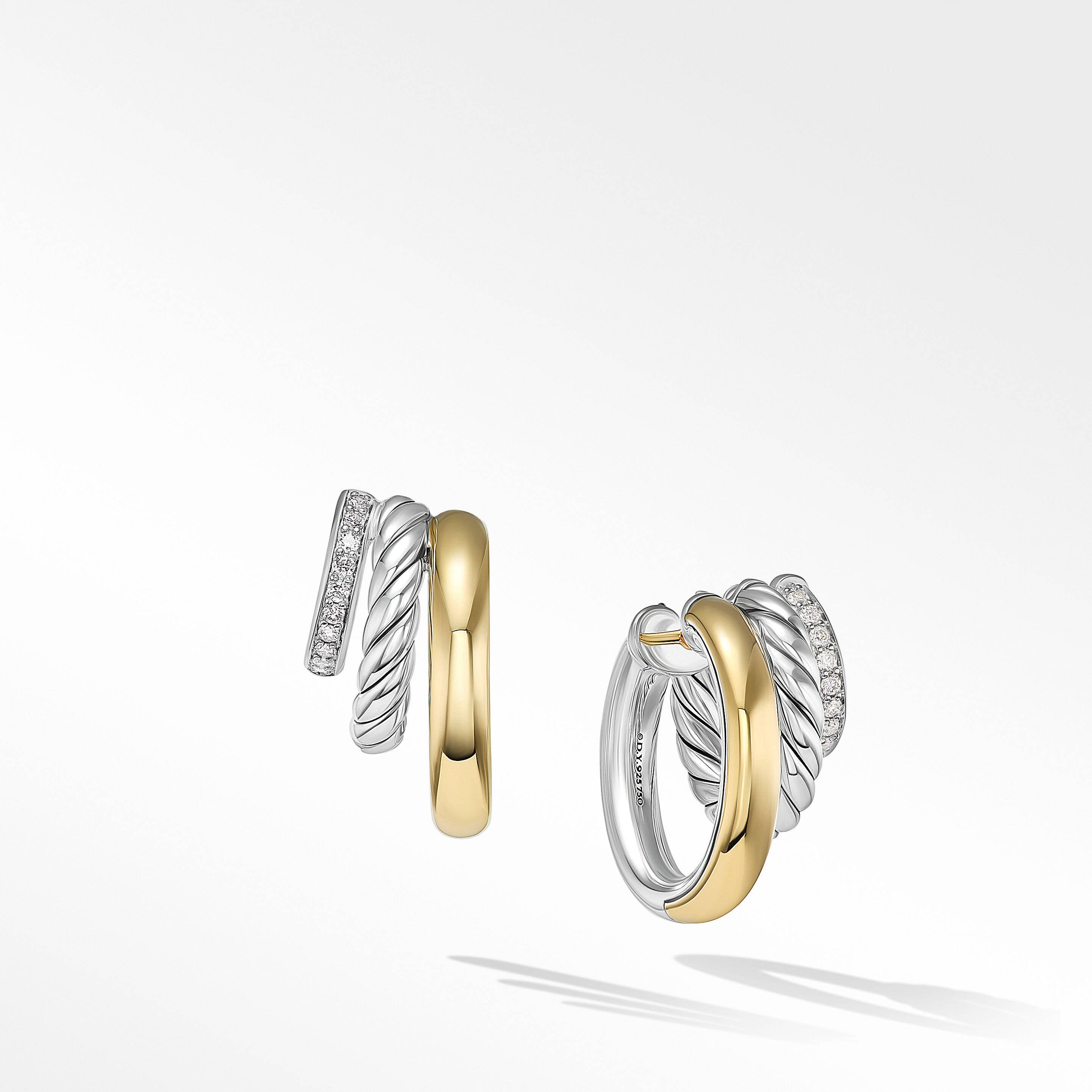 DY Mercer™ Multi Hoop Earrings in Sterling Silver with 18K Yellow Gold and Pavé Diamonds