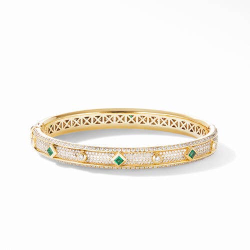Modern Renaissance Bracelet in 18K Yellow Gold with Full Pavé Diamonds and Emeralds