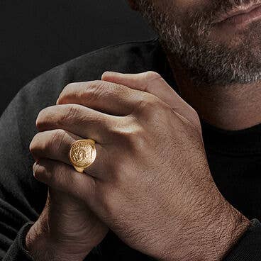 Petrvs® Lion Signet Ring in 18K Yellow Gold with Bloodstone