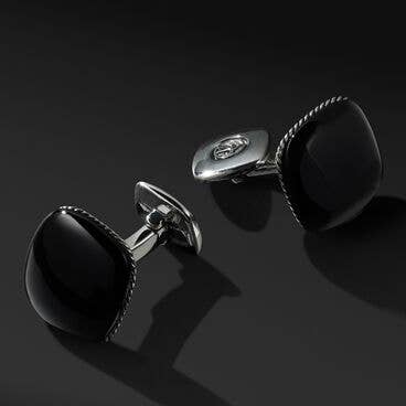 Streamline® Cushion Cufflinks in Sterling Silver with Black Onyx