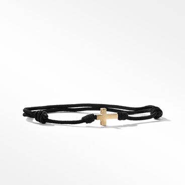 Cross Black Cord Bracelet with 18K Yellow Gold