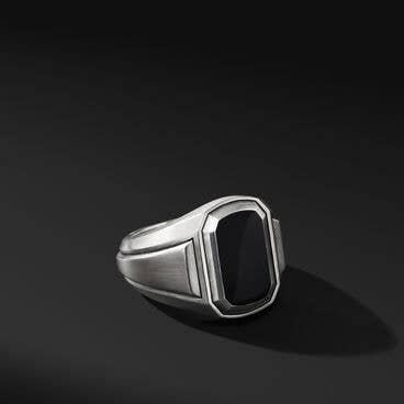 Deco Signet Ring in Sterling Silver with Black Onyx