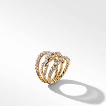 Stax Three Row Ring in 18K Yellow Gold with Full Pavé Diamonds