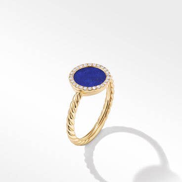 Petite DY Elements® Ring in 18K Yellow Gold with Lapis and Pavé Diamonds