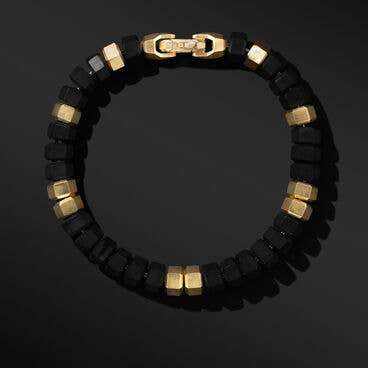 Hex Bead Bracelet with 18K Yellow Gold, 8mm