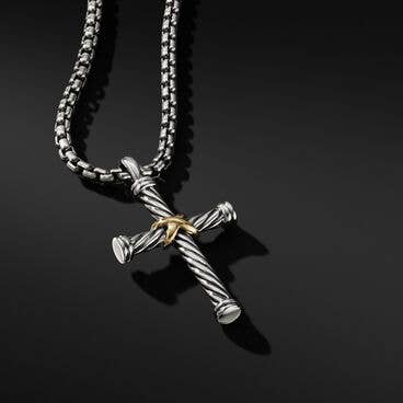 Cable Cross Pendant with 18K Yellow Gold